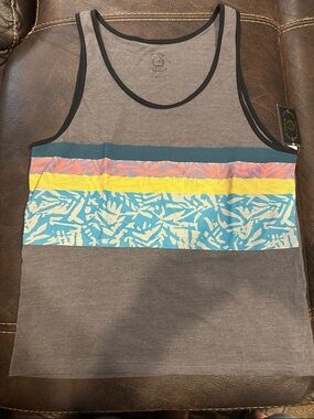 Men's Gray Tank Top with Multicolor Stripe - Casual Summer Wear